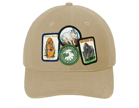 a hat with patches on it