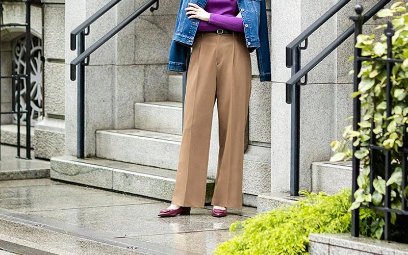 women wearing light brown Pleated Pant