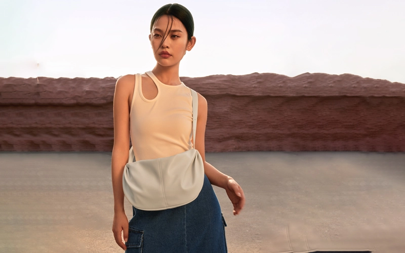Chinese woman wearing a cream color Cut-Out Tank Top