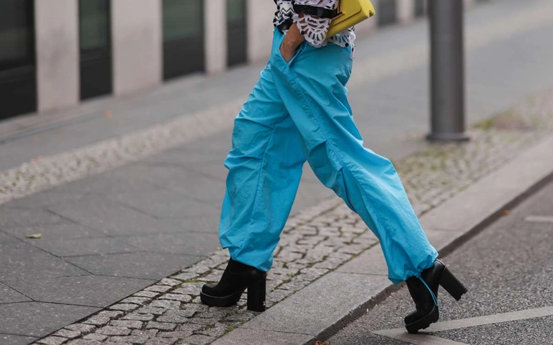 women wearing sky color Parachute Pant