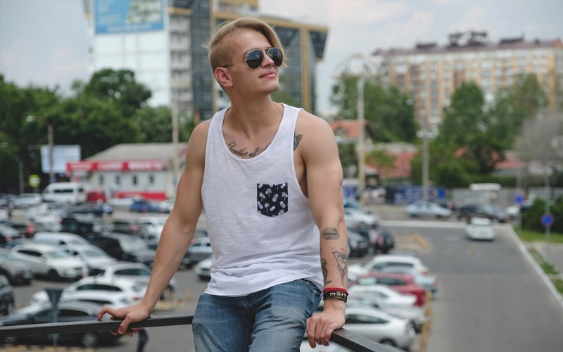 Man wearing Wife Beater Tank Top