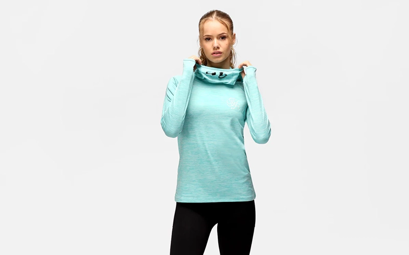 women wearing sky color cowl neck hoodie