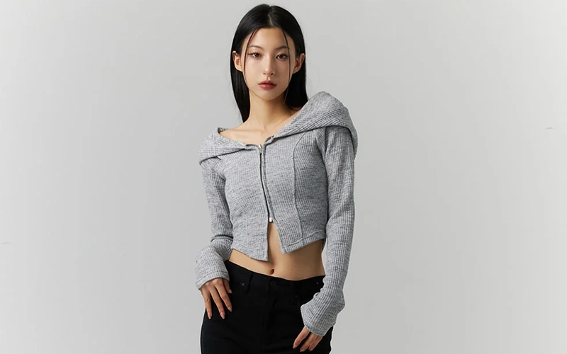 women wearing gray color off shoulder hoodie