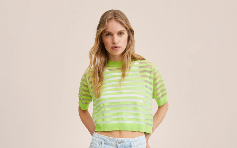 Women wearing light green Sheer T-shirt