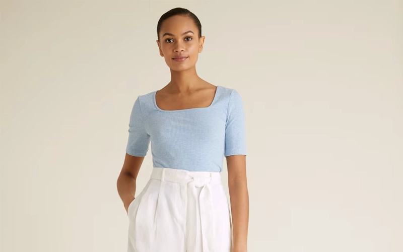 women wearing light blue color Square-Neck T-shirt