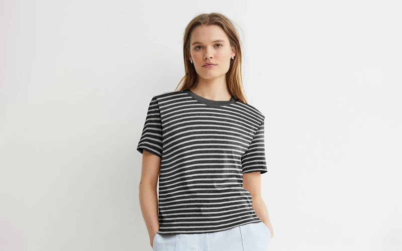 women wearing white and black color Striped T-shirt
