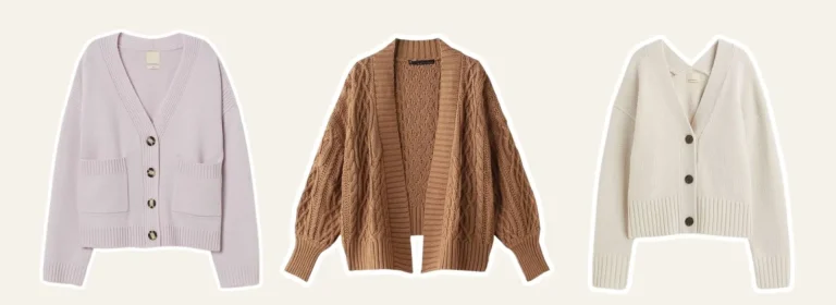 Three Different Types of Cardigans of skin, cream and brown color.