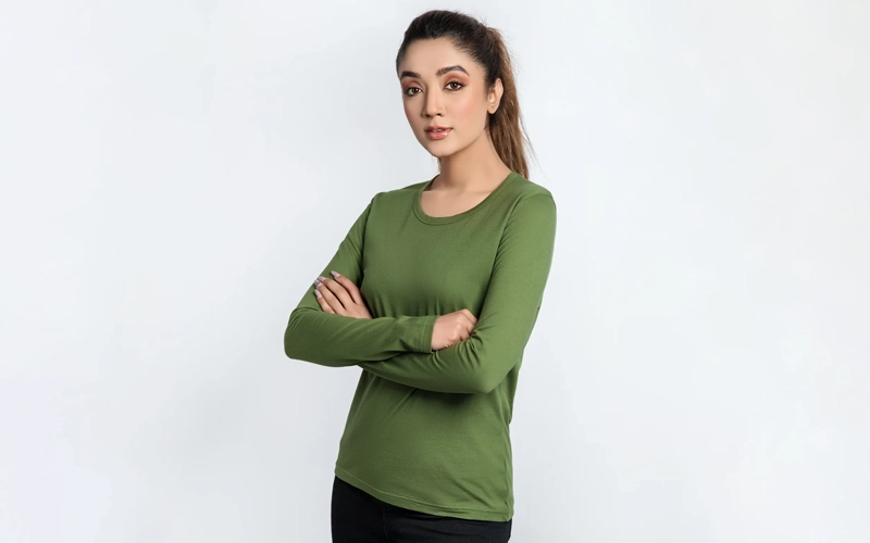 women wearing green color Crew Neck T-shirt