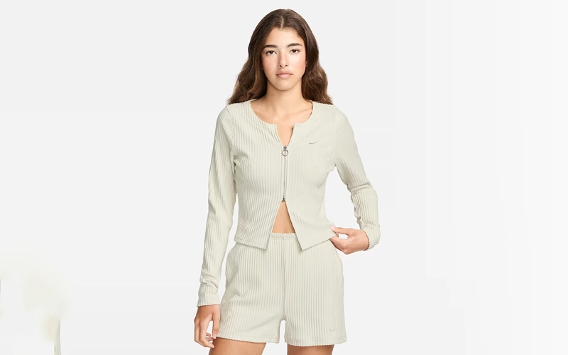 women wearing an off white Zipped Cardigan