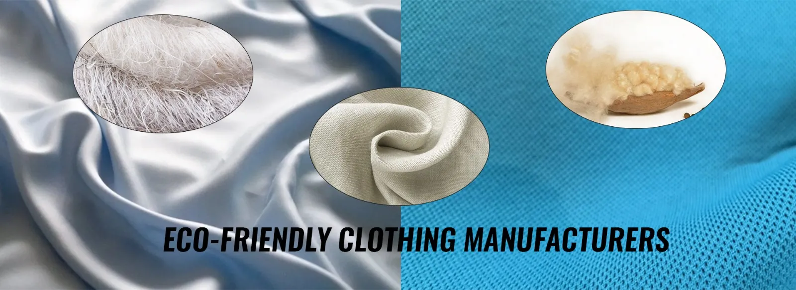 A banner on which different eco-friendly fabric are shown.
