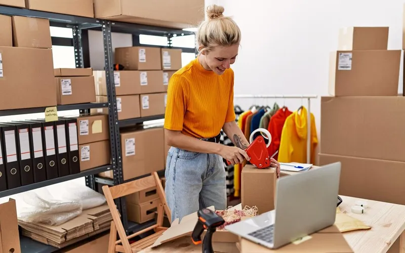 An image showing warehouse operations, inventory management, and the storage of clothing items for a clothing brand, highlighting logistical and storage costs.