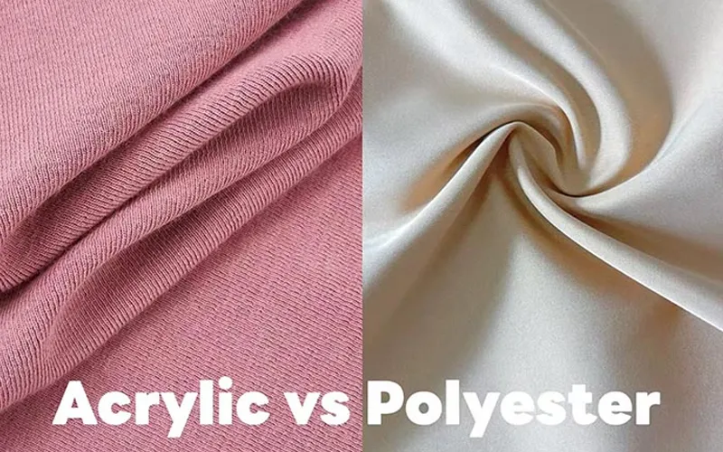 Close-up of two fabrics side by side, highlighting the difference between acrylic and polyester materials.